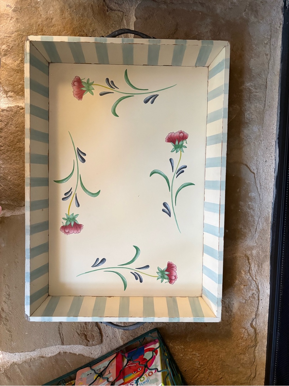 Lenox Poppies on Blue Botanical Blue and White Striped Tray